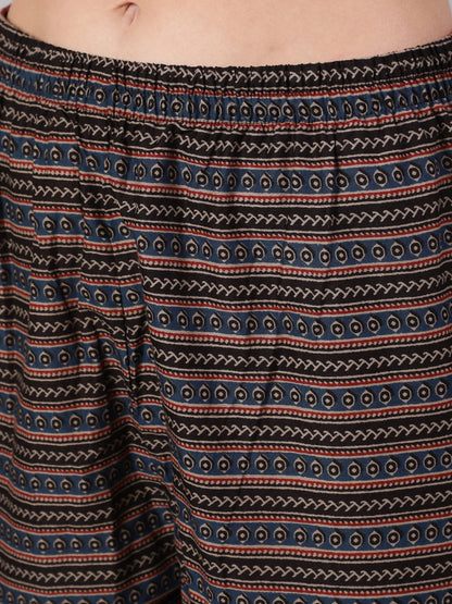 Black Ethnic Printed Straight Kurta With Trouser