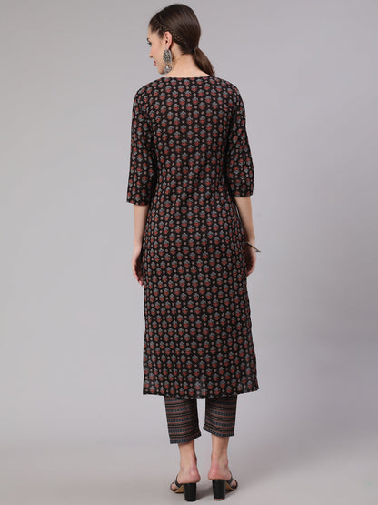 Black Ethnic Printed Straight Kurta With Trouser