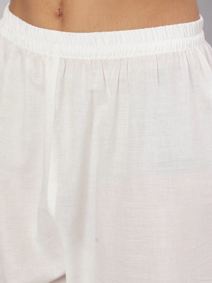 Mauve Printed Straight Kurta With White Solid Trouser