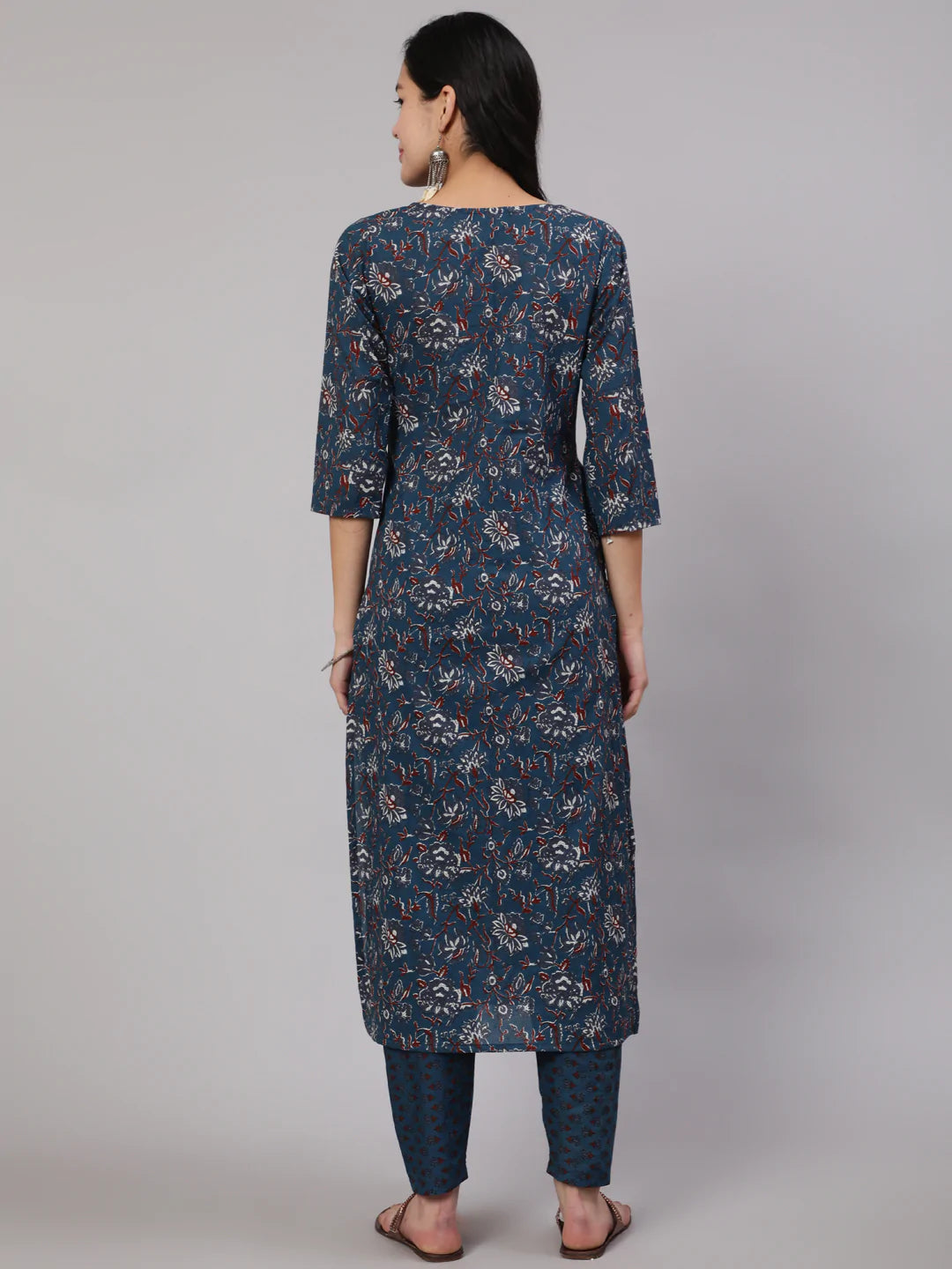 Blue Floral Printed Kurta With Trouser