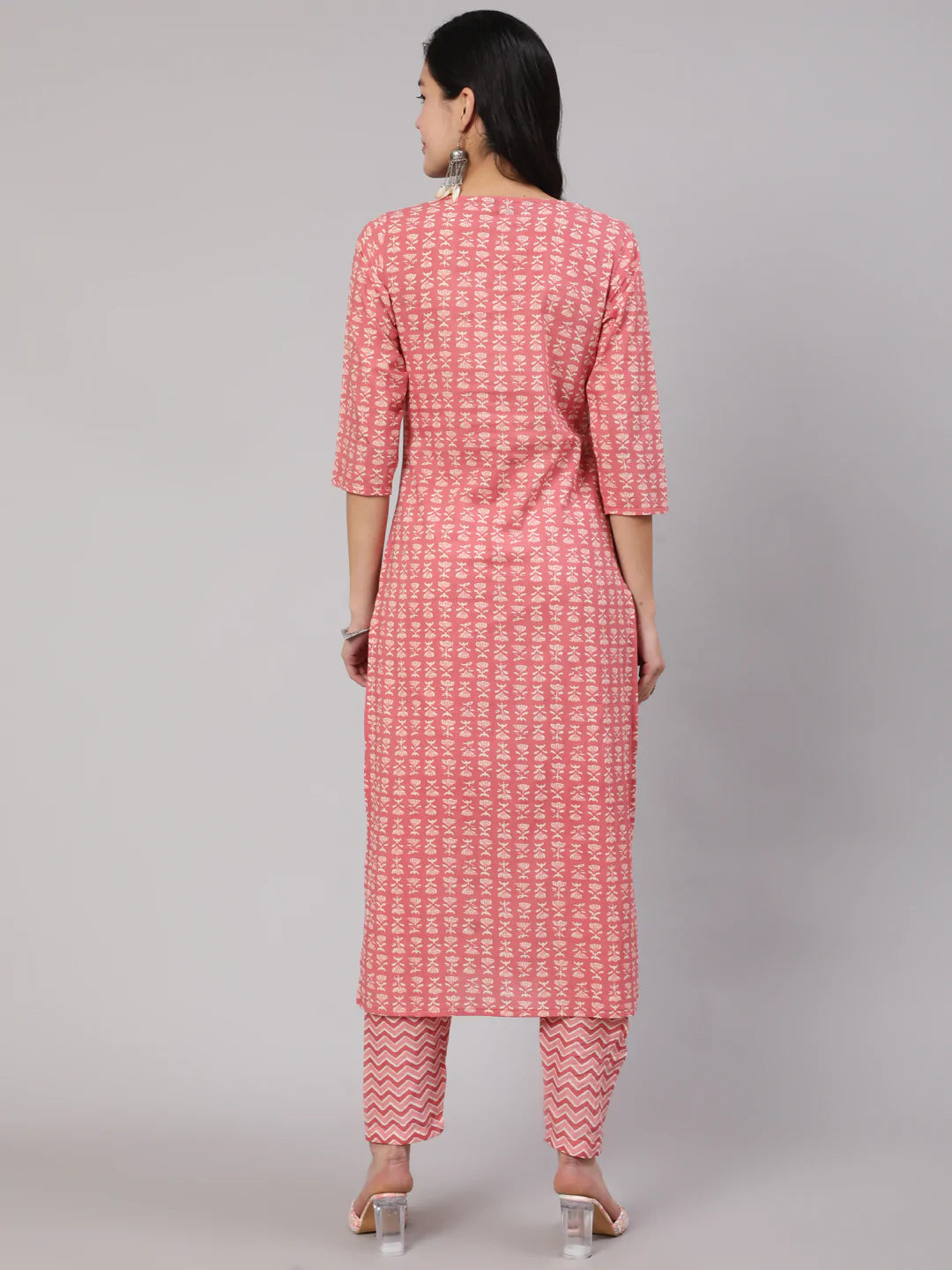 Pink Ethnic Printed Straight Kurta With Trouser