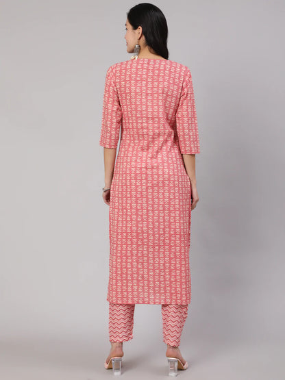 Pink Ethnic Printed Straight Kurta With Trouser