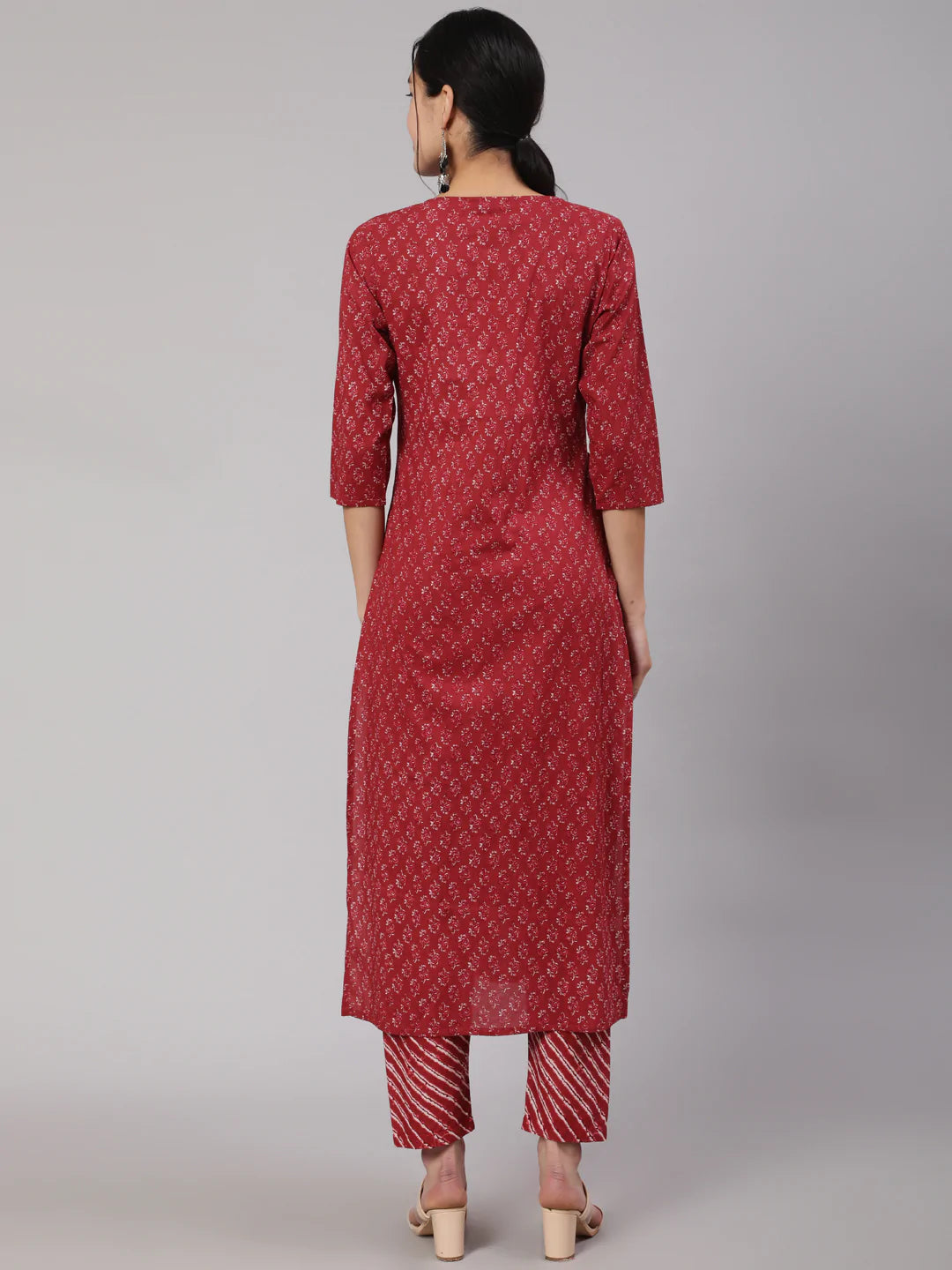 Burgundy Ethnic Printed Straight Kurta With Trouser