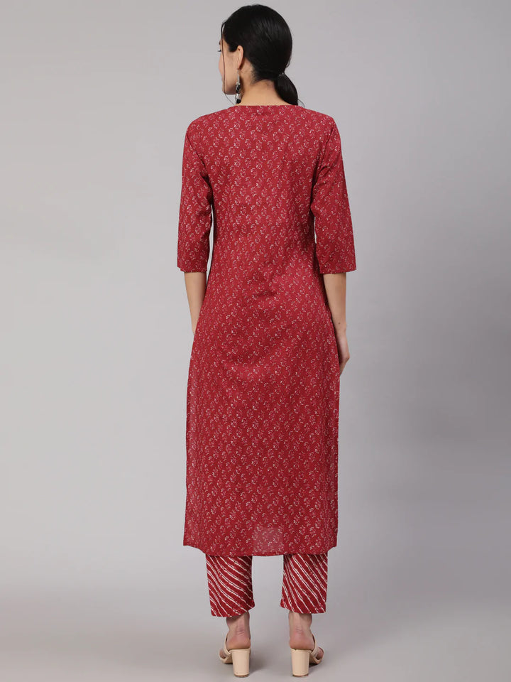 Burgundy Ethnic Printed Straight Kurta With Trouser