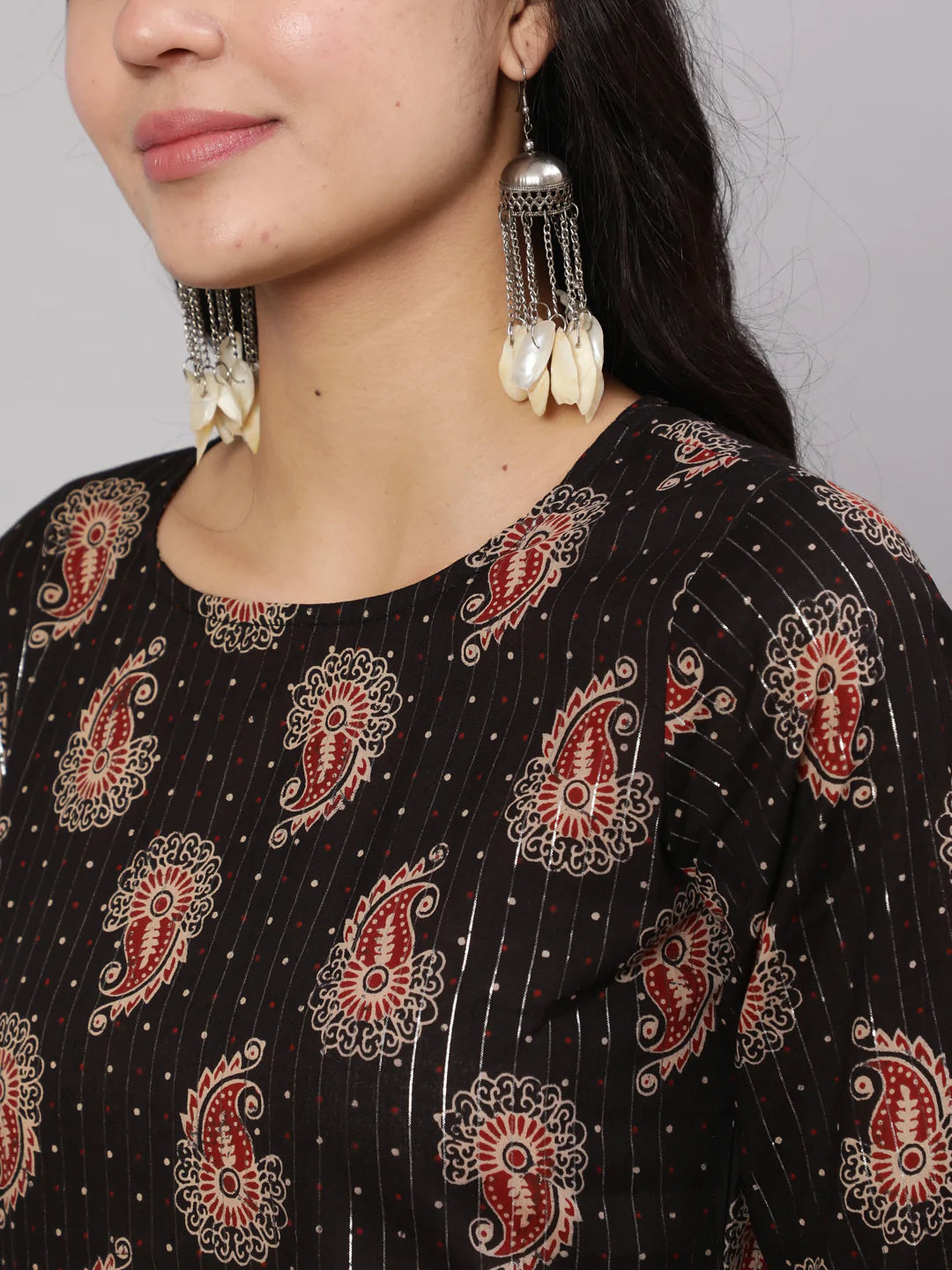 Black Ethnic Printed Straight Kurta With Trouser