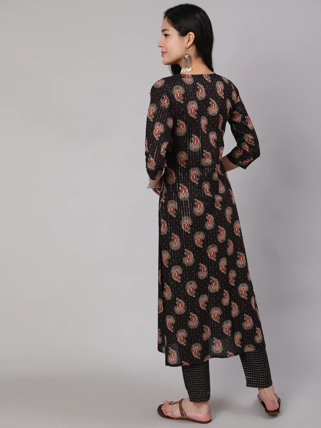 Black Ethnic Printed Straight Kurta With Trouser