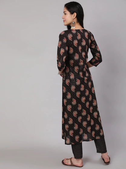 Black Ethnic Printed Straight Kurta With Trouser