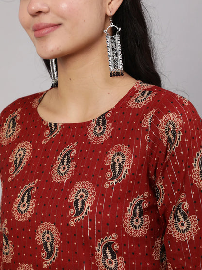 Maroon Ethnic Printed Straight Kurta And Palazzo