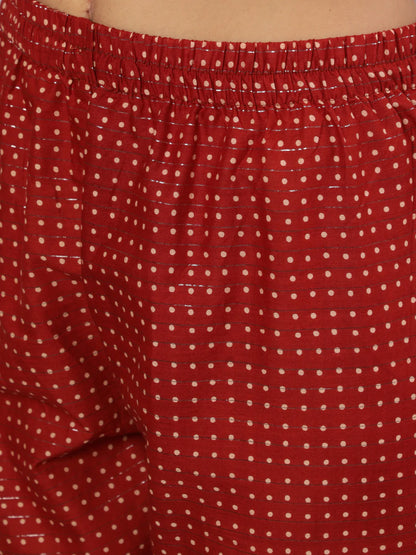 Maroon Ethnic Printed Straight Kurta And Palazzo