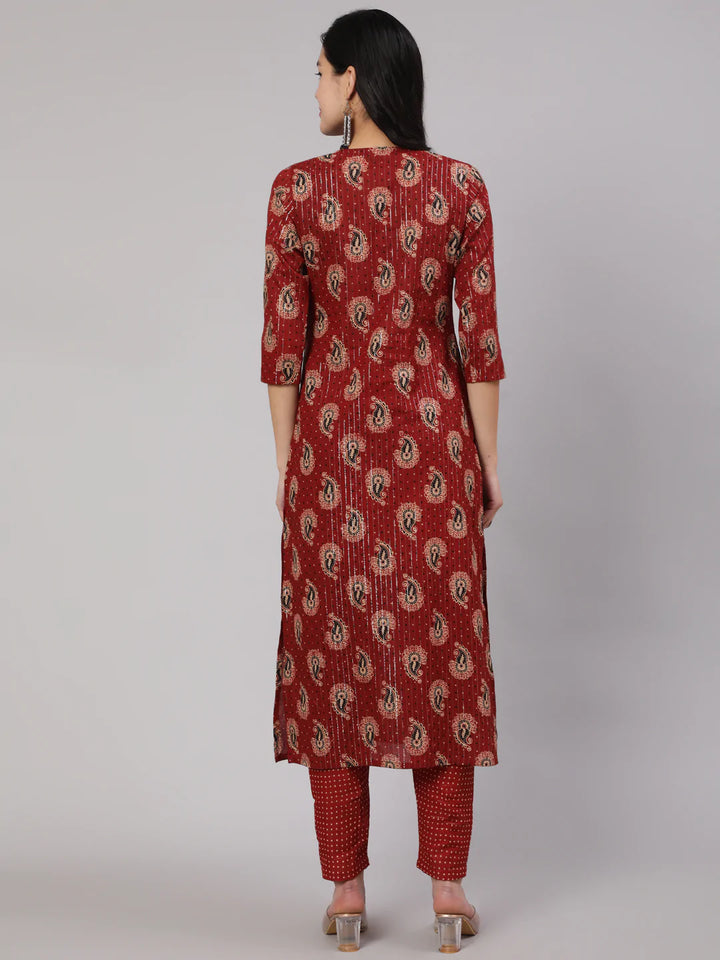 Maroon Ethnic Printed Straight Kurta And Palazzo