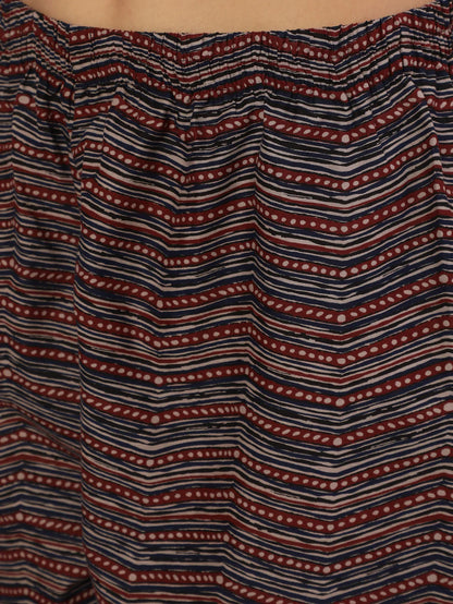 Navy Blue Ethnic Printed Straight Kurta With Trouser