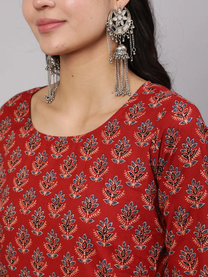 Maroon Ethnic Printed Straight Kurta And Palazzo