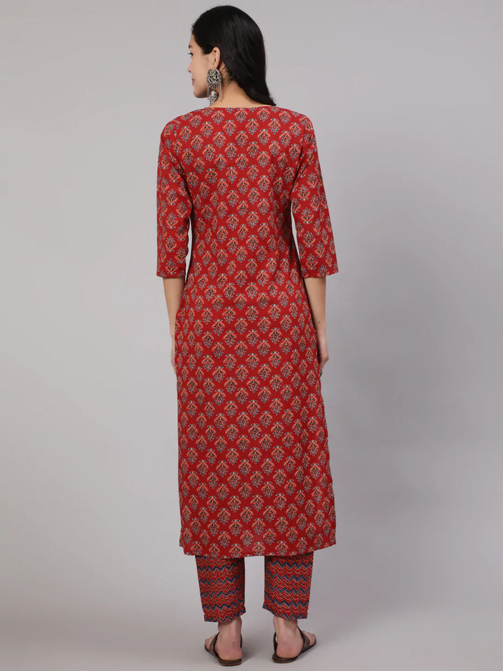 Maroon Ethnic Printed Straight Kurta And Palazzo