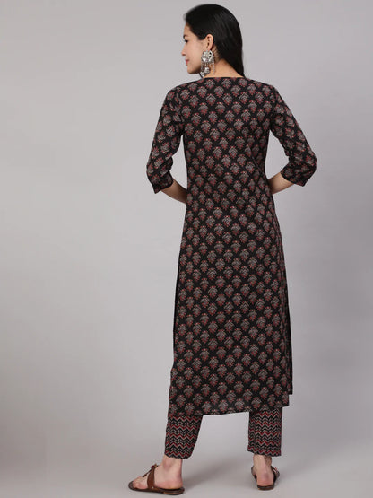 Black Ethnic Printed Straight Kurta With Trouser