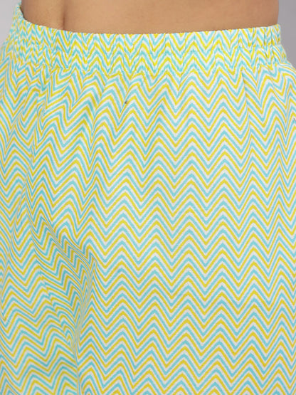 Lime Green Ethnic Printed Kurta With Trouser