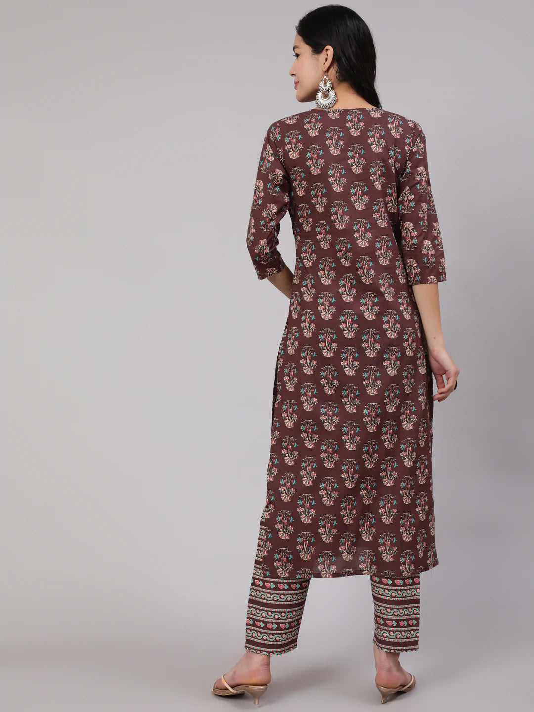 Purple Printed Straight Kurta With Trouser