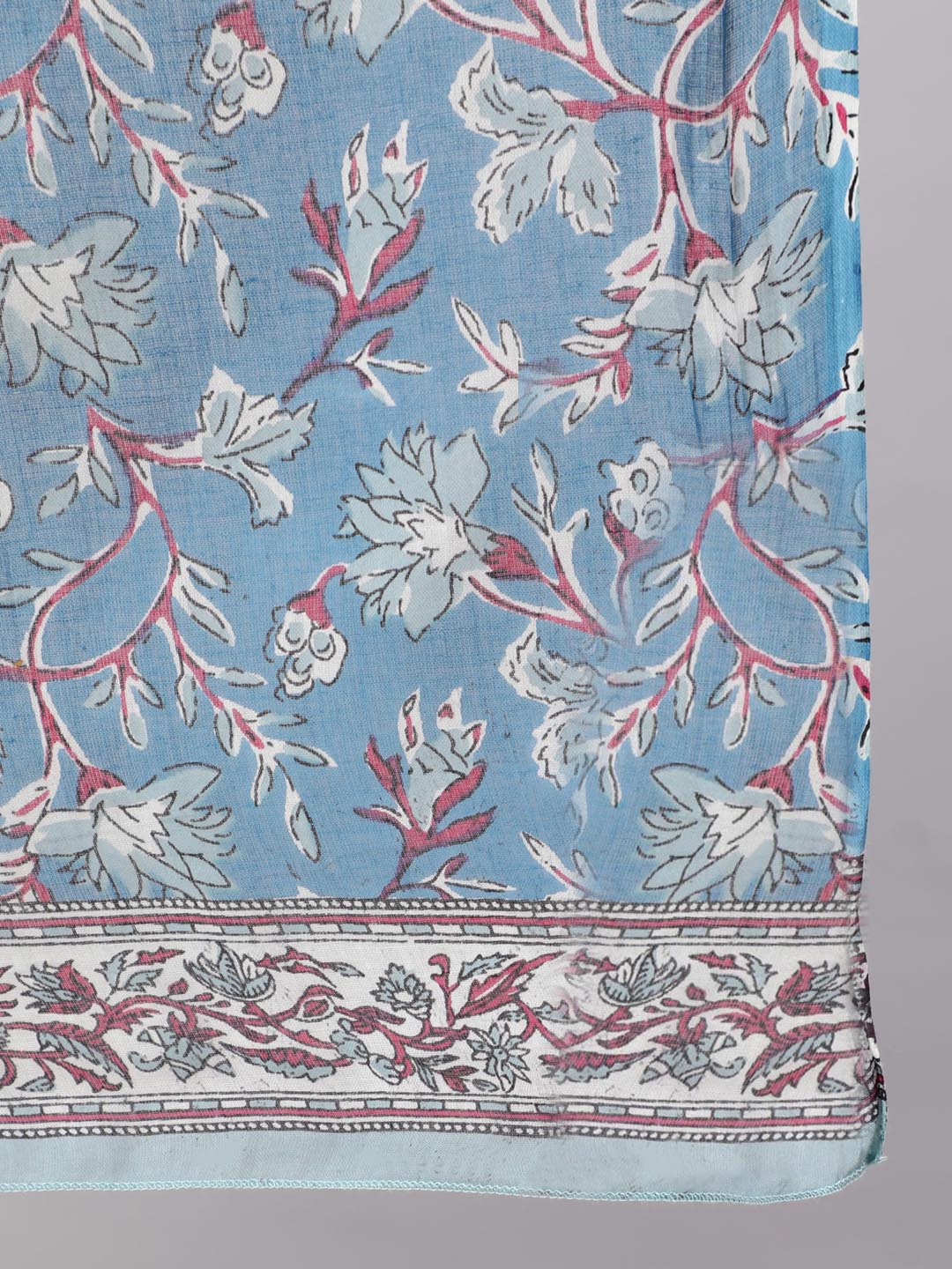 Blue Printed Anarkali Kurta With Trouser And Dupatta