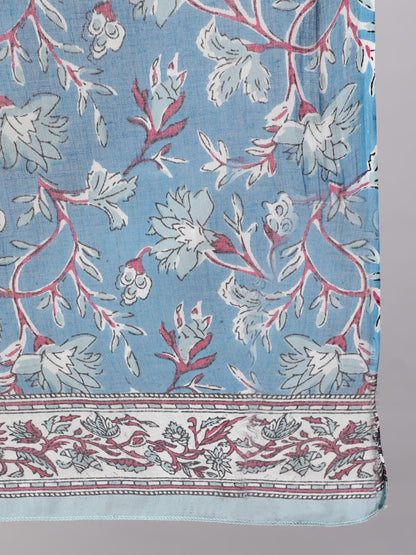 Blue Printed Anarkali Kurta With Trouser And Dupatta