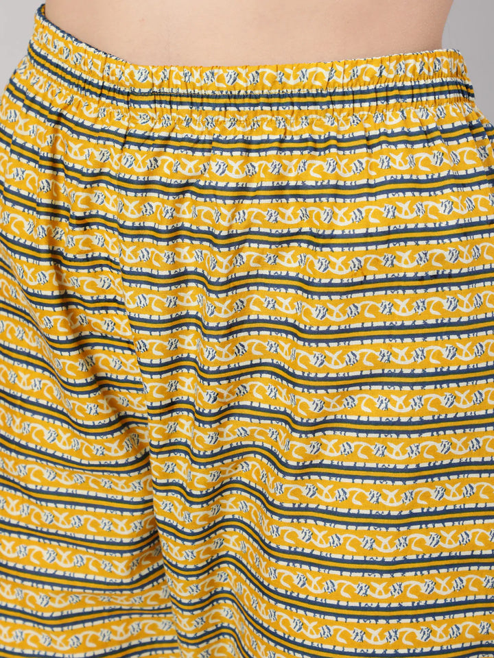 Mustard Printed Straight Kurta With Trouser