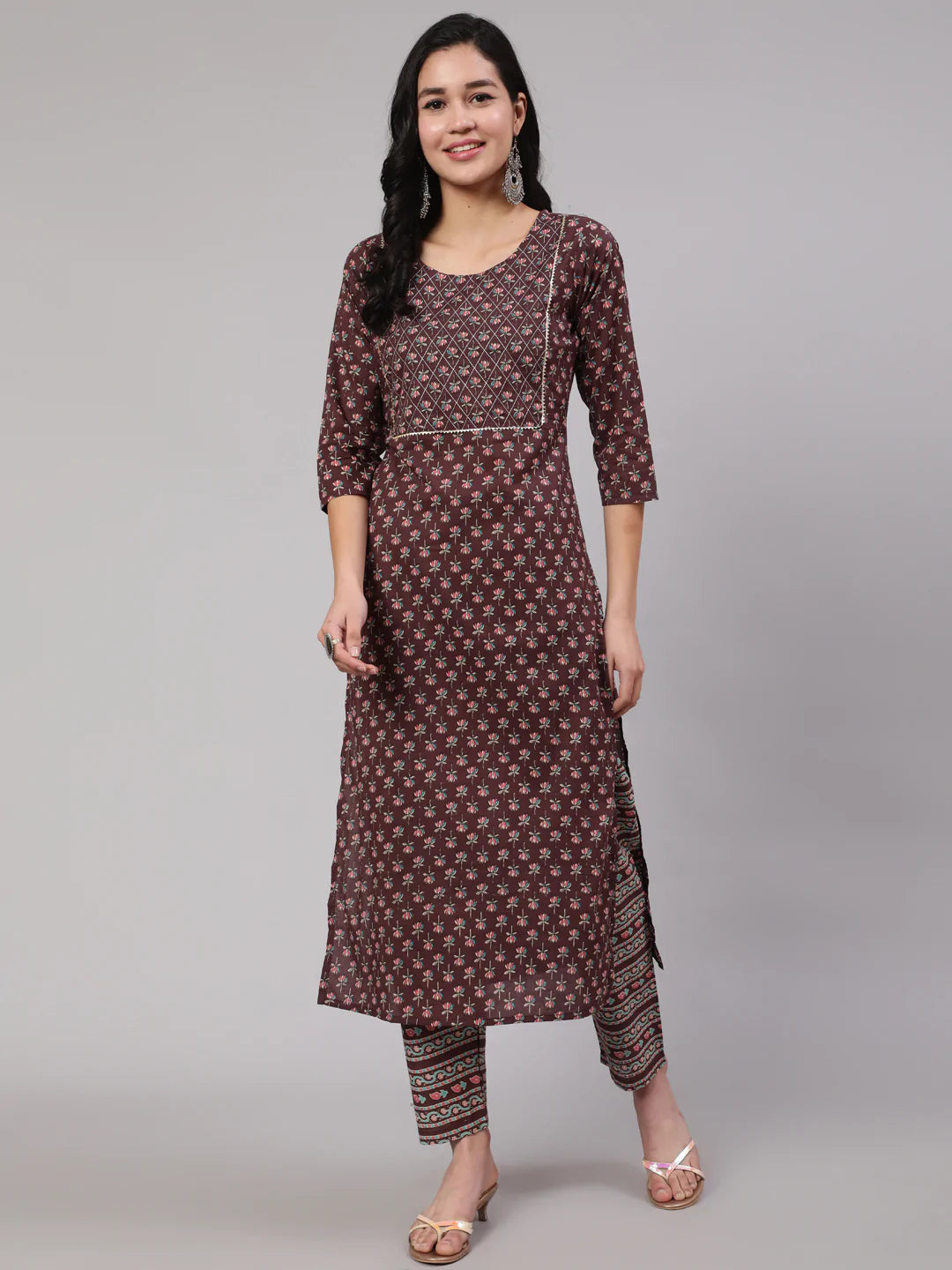 Purple Printed Straight Kurta With Trouser