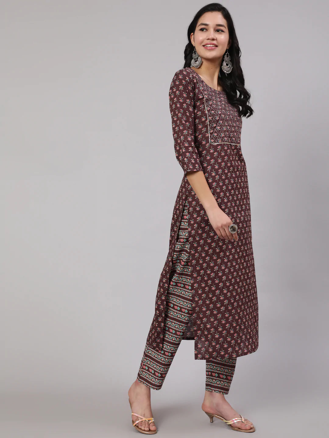 Purple Printed Straight Kurta With Trouser