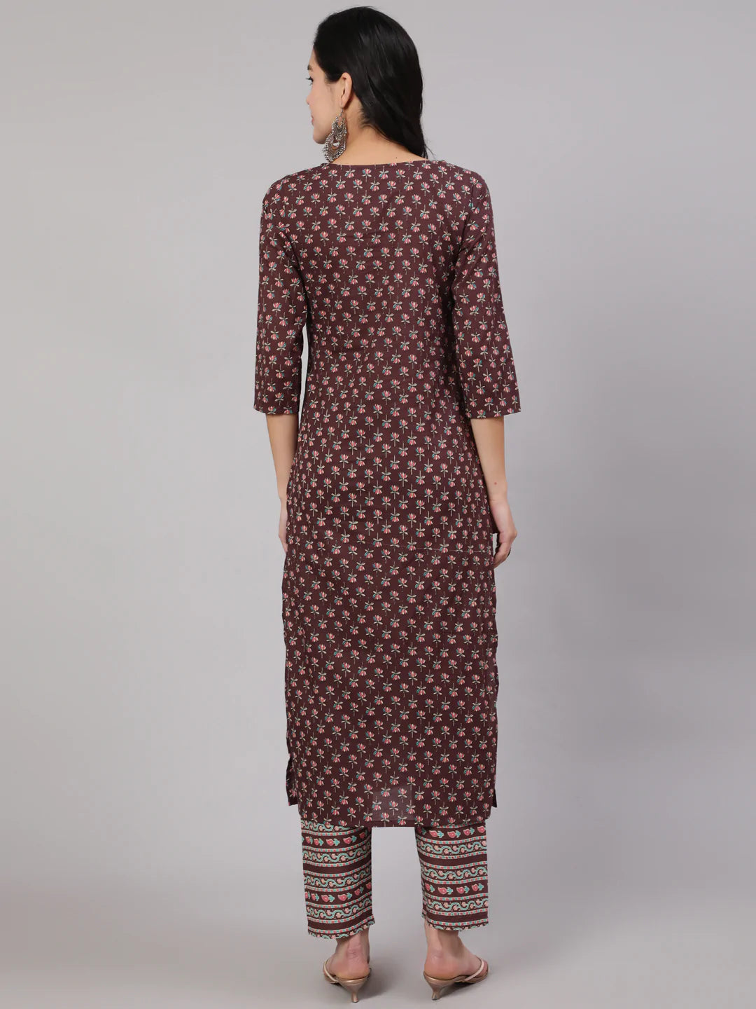 Purple Printed Straight Kurta With Trouser