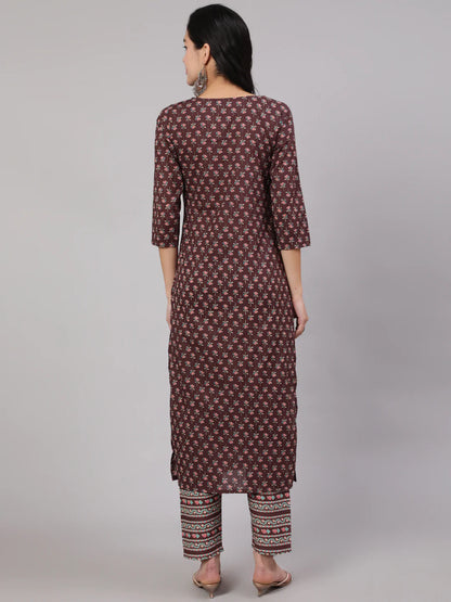 Purple Printed Straight Kurta With Trouser
