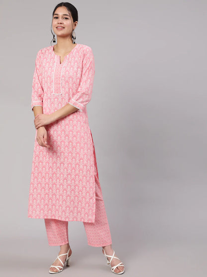 Pink Printed Straight Kurta With Trouser
