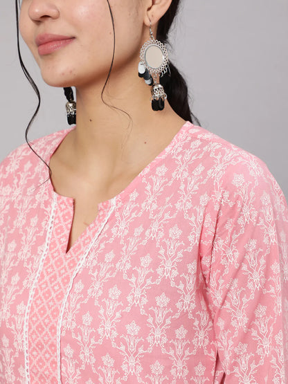 Pink Printed Straight Kurta With Trouser