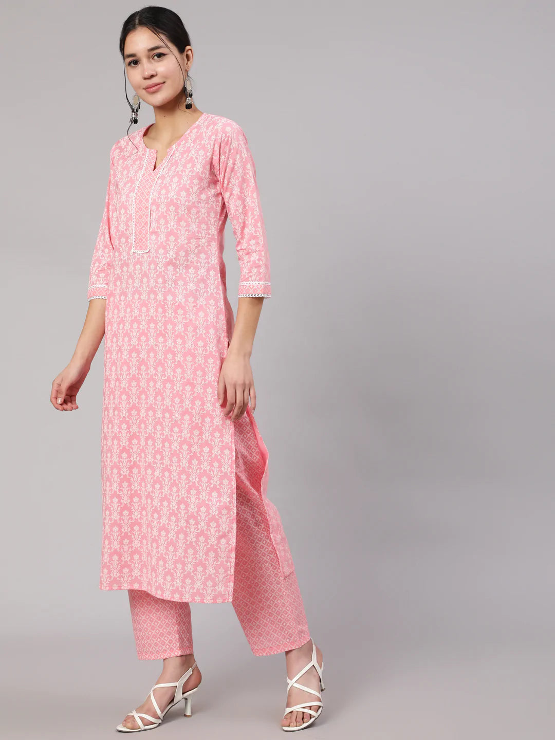 Pink Printed Straight Kurta With Trouser