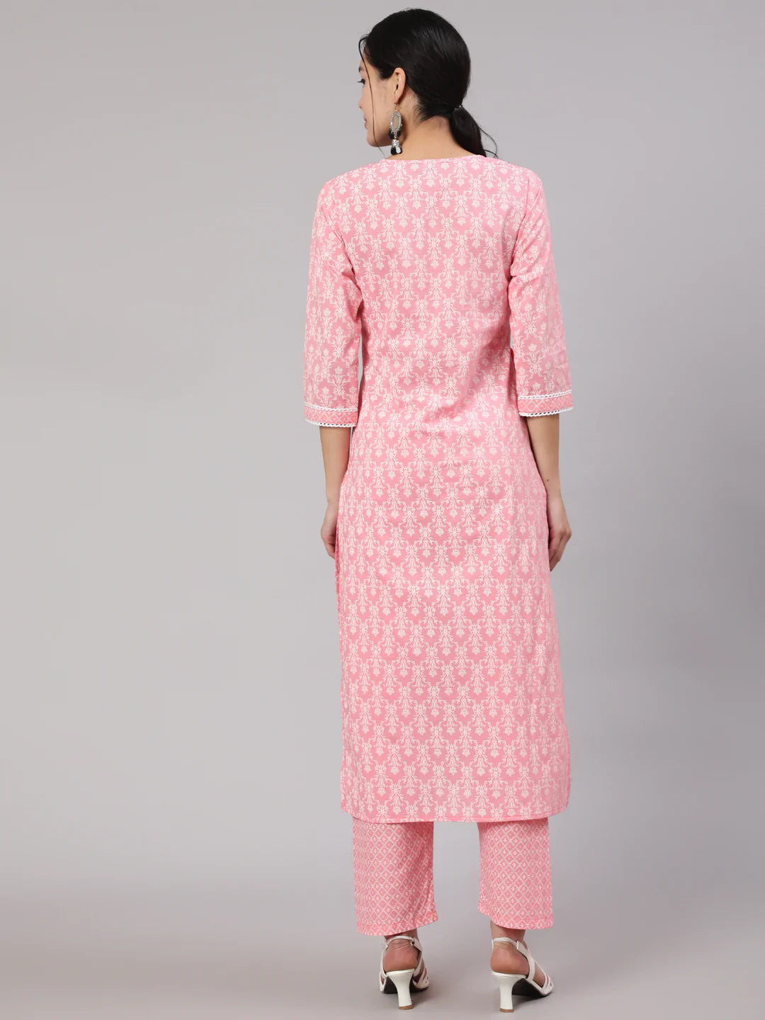 Pink Printed Straight Kurta With Trouser