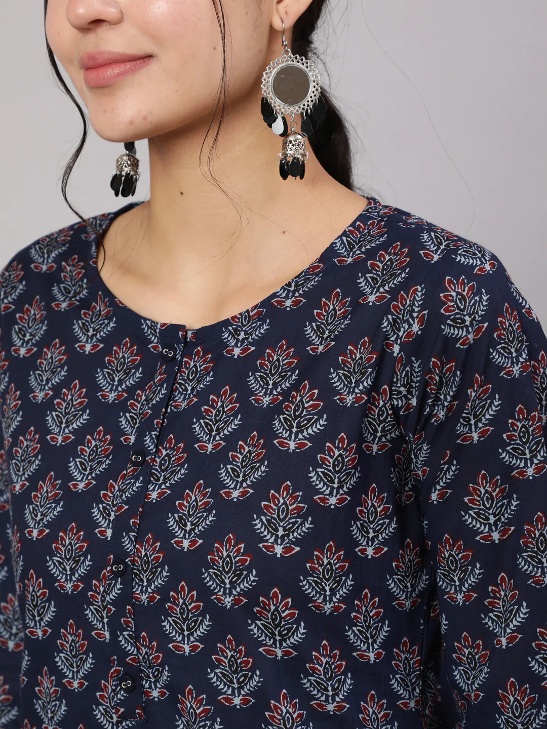 Blue Printed Straight Kurta With Trouser