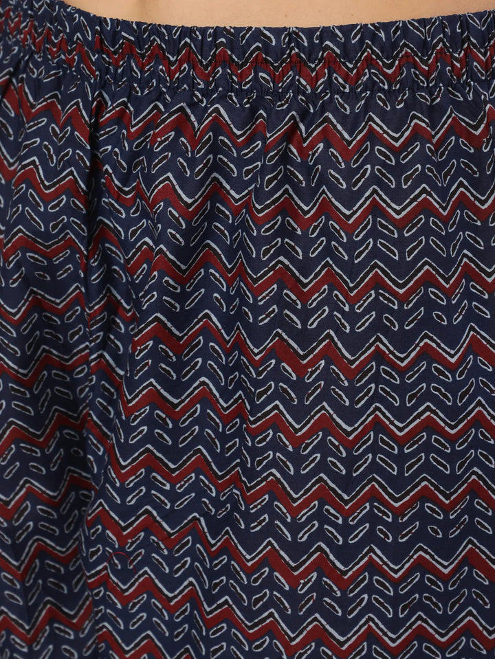 Blue Printed Straight Kurta With Trouser