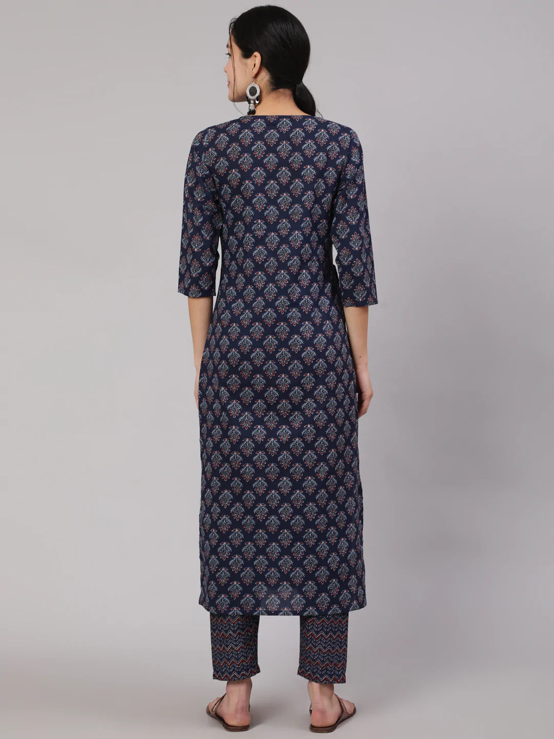 Blue Printed Straight Kurta With Trouser