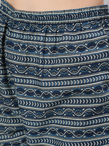 Blue Printed Straight Kurta With Trouser