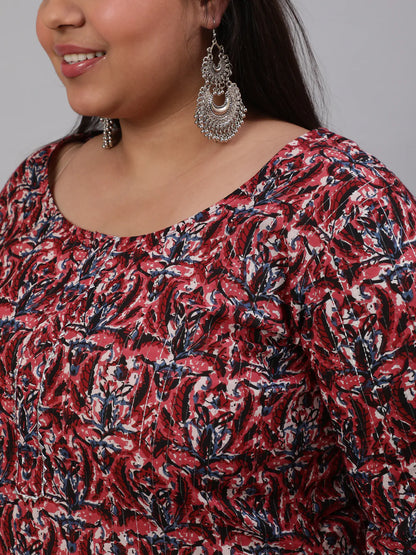 Plus Size Maroon Printed Kurta And Palazzo With Dupatta