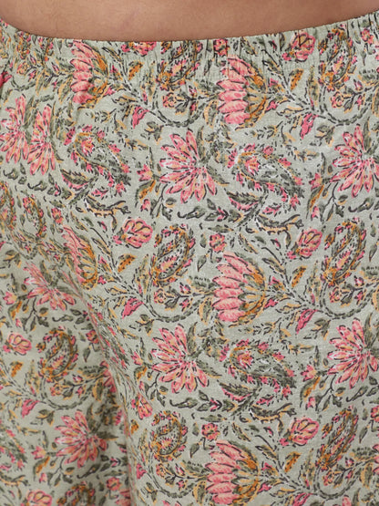 Plus Size Green Printed Kurta And Palazzo With Dupatta