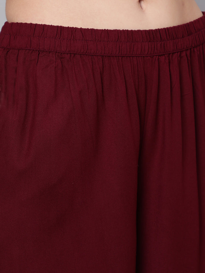 Burgundy Ethnic Printed Straight Kurta With Trouser