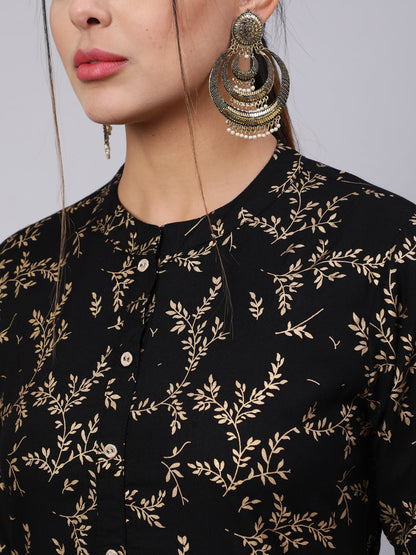 Black Ethnic Printed Straight Kurta With Trouser