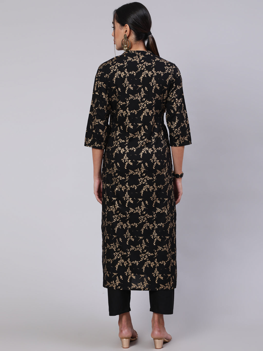 Black Ethnic Printed Straight Kurta With Trouser