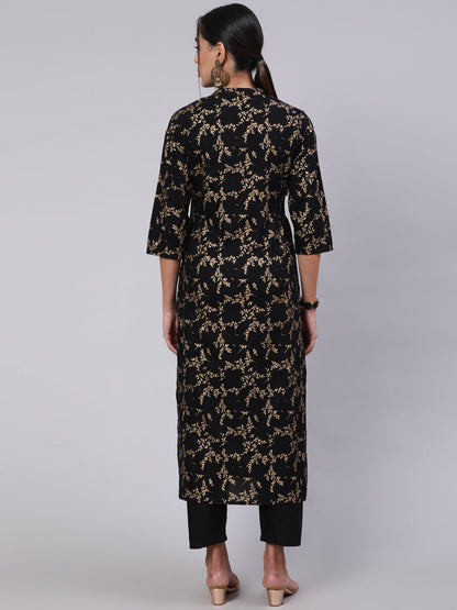 Black Ethnic Printed Straight Kurta With Trouser