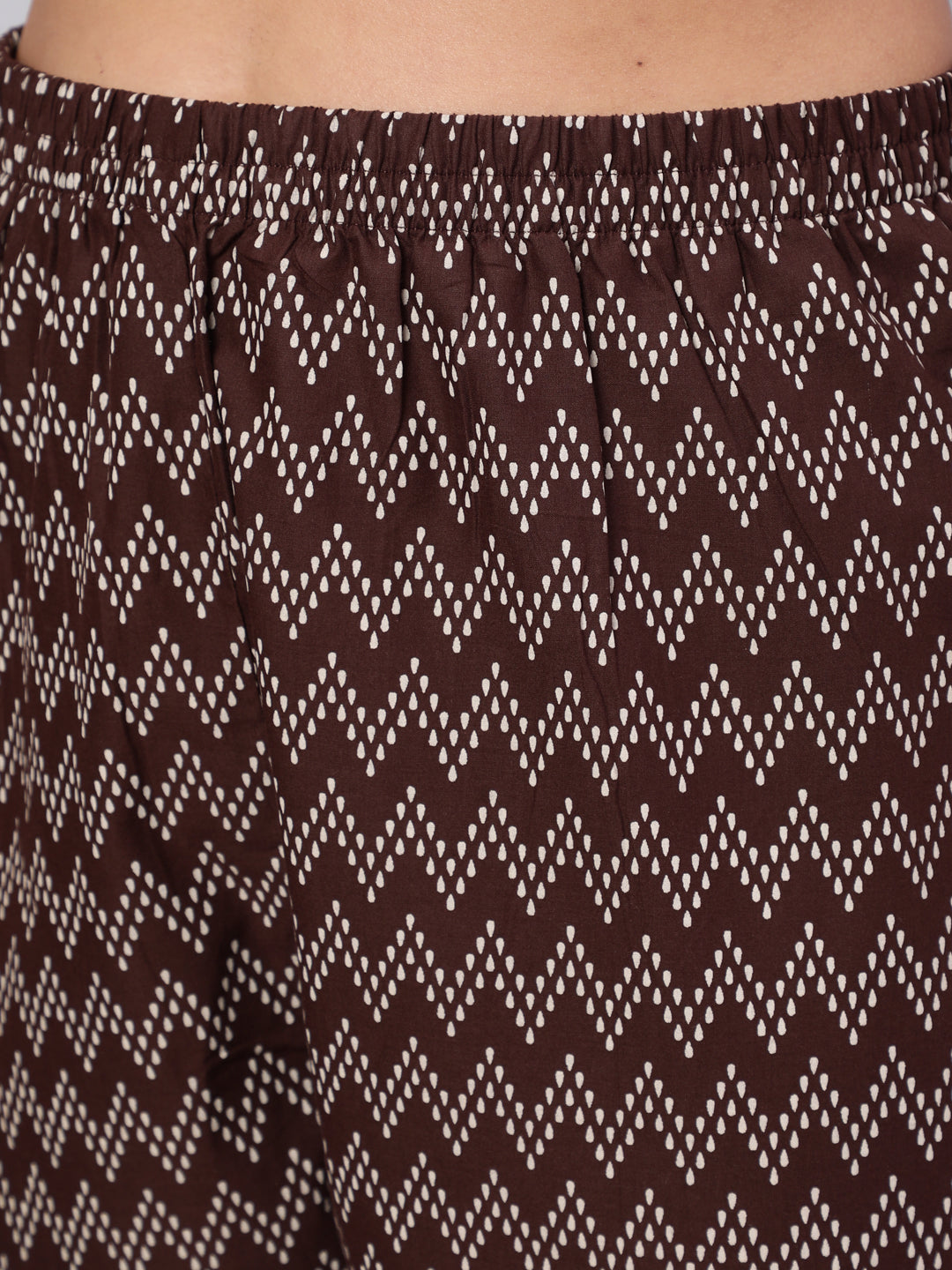 Brown Ethnic Printed Straight Kurta With Trouser