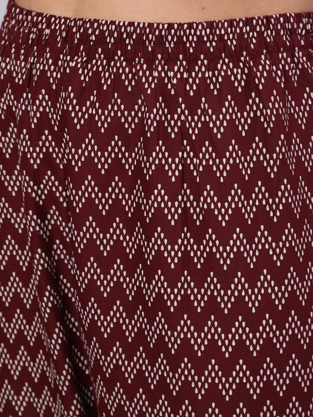 Burgundy Ethnic Printed Straight Kurta With Trouser