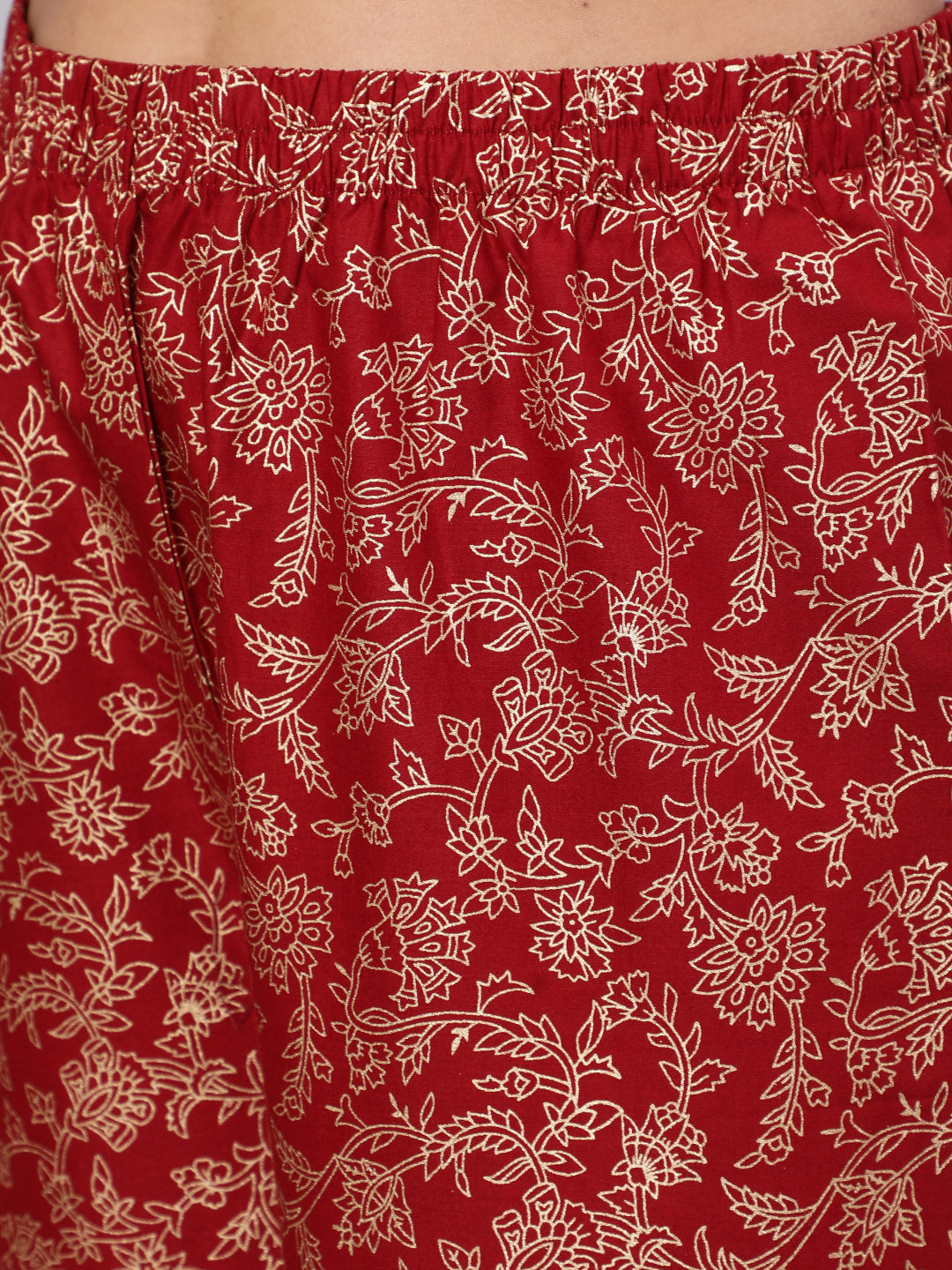 Maroon Ethnic Printed Kurta With Palazzo And Dupatta