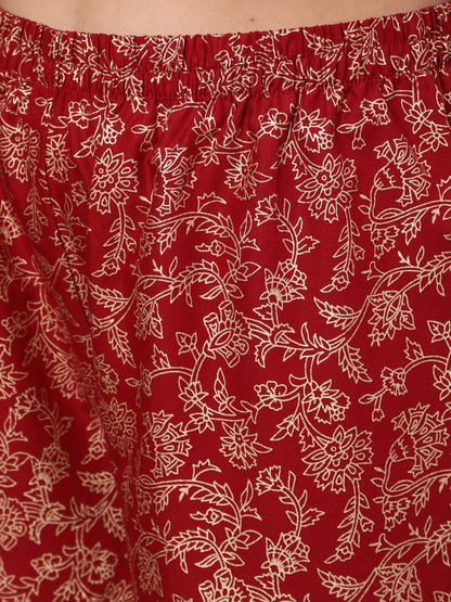 Maroon Ethnic Printed Kurta With Palazzo And Dupatta