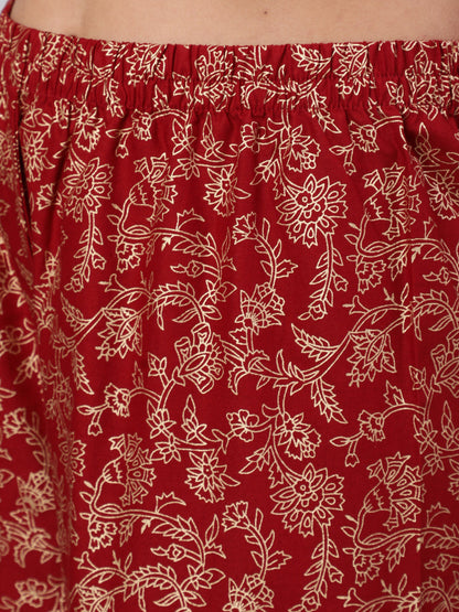 Maroon Ethnic Printed Kurta With Palazzo And Dupatta