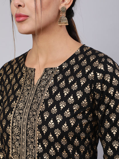 Black Ethnic Printed Kurta With Palazzo And Dupatta