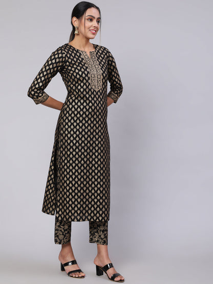 Black Ethnic Printed Kurta With Palazzo And Dupatta