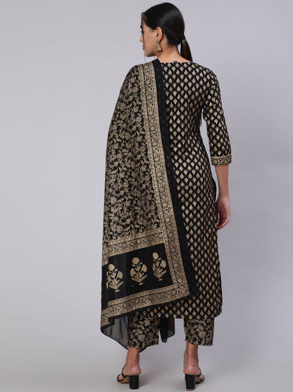 Black Ethnic Printed Kurta With Palazzo And Dupatta