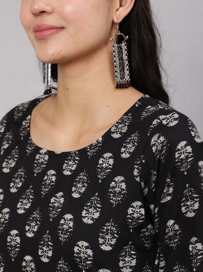 Black Ethnic Printed Straight Kurta With Trouser